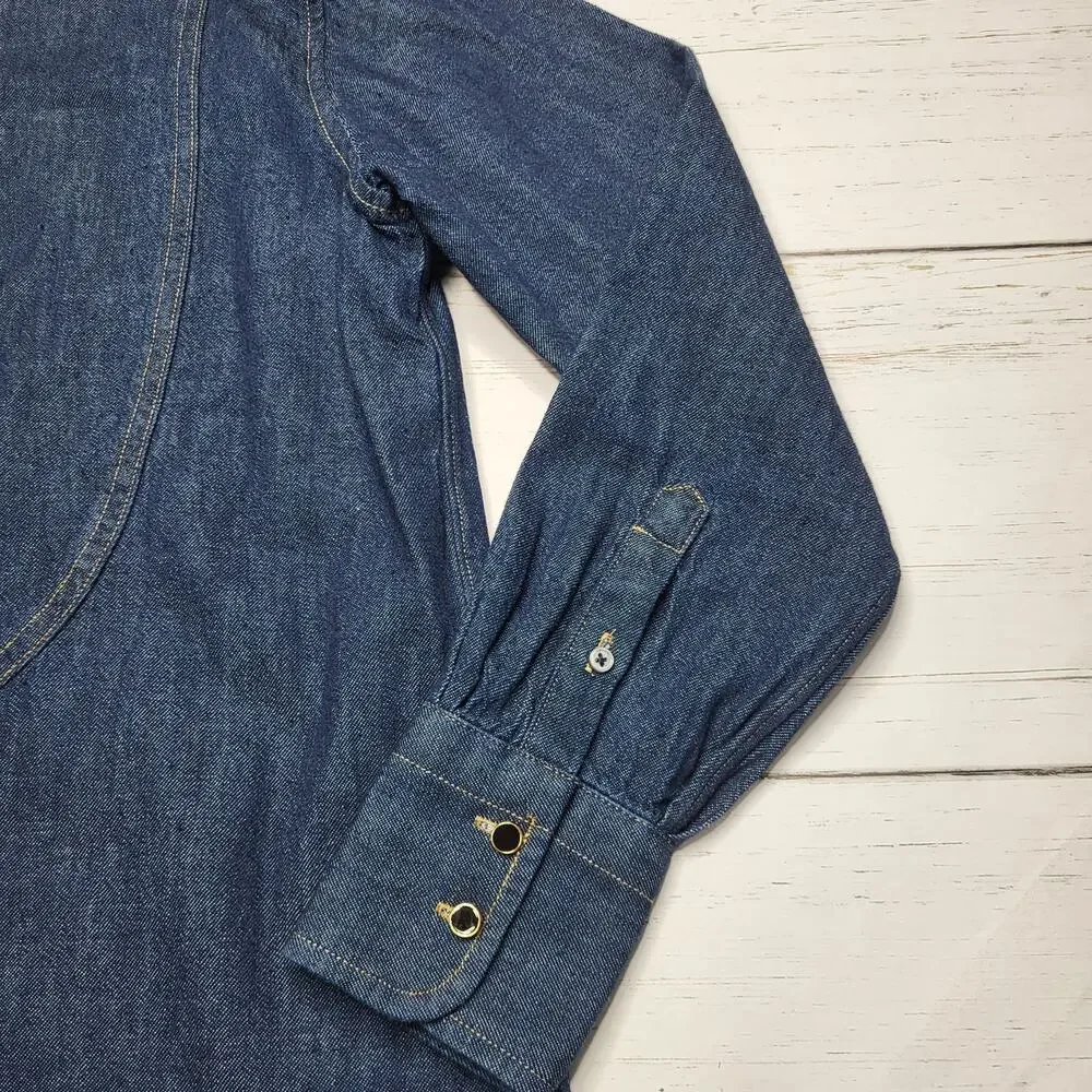 J Crew Denim Jean Tuxedo Shirt Long Sleeve Western Top Cotton Dark Wash Small 4
